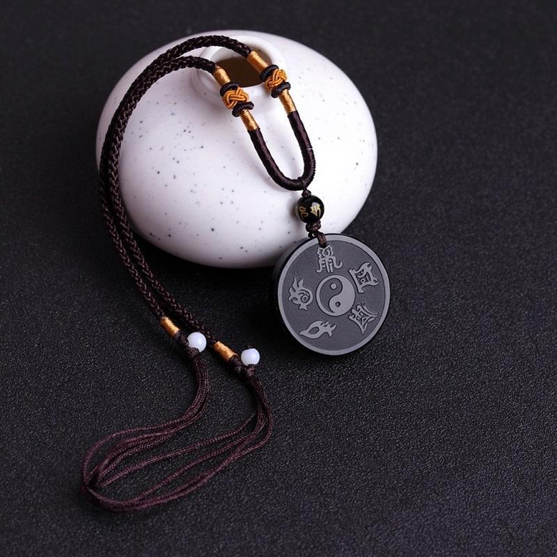 Aura Craft natural obsidian Yin Yang Bagua Wuyue Nine Words Mantra Couple Necklace 3