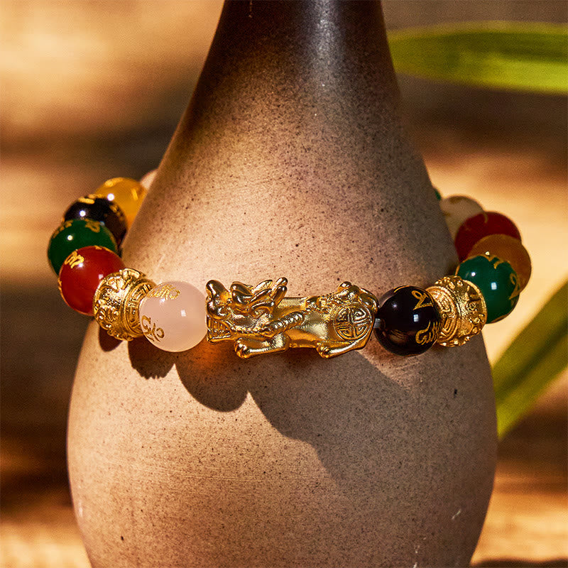 Aura Craft Multi-Color Agate Pixiu Six-Character Mantra Bead Fortune Bracelet 3