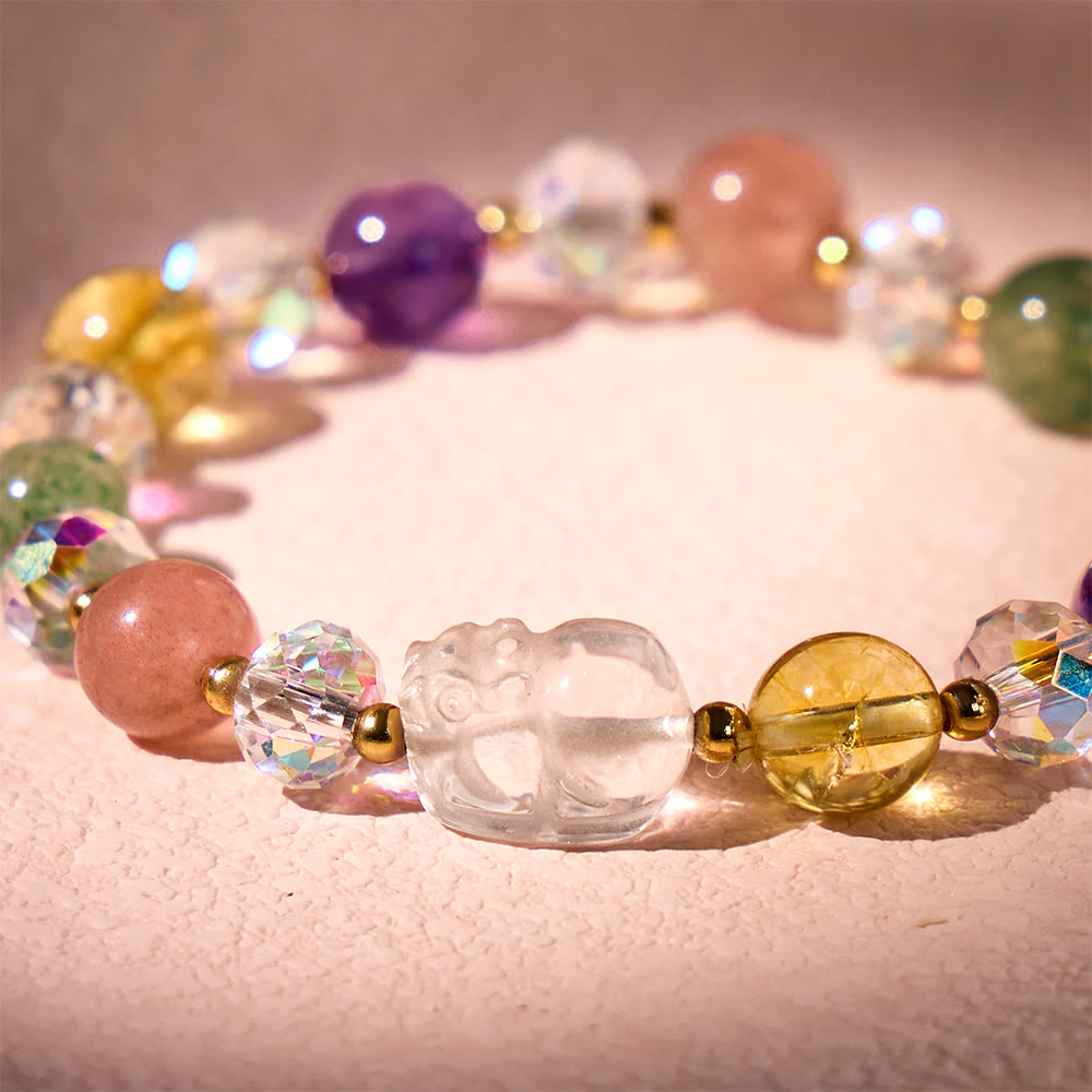 Aura Craft Amethyst Strawberry Quartz Citrine Pixiu Fortune and Love Bracelet