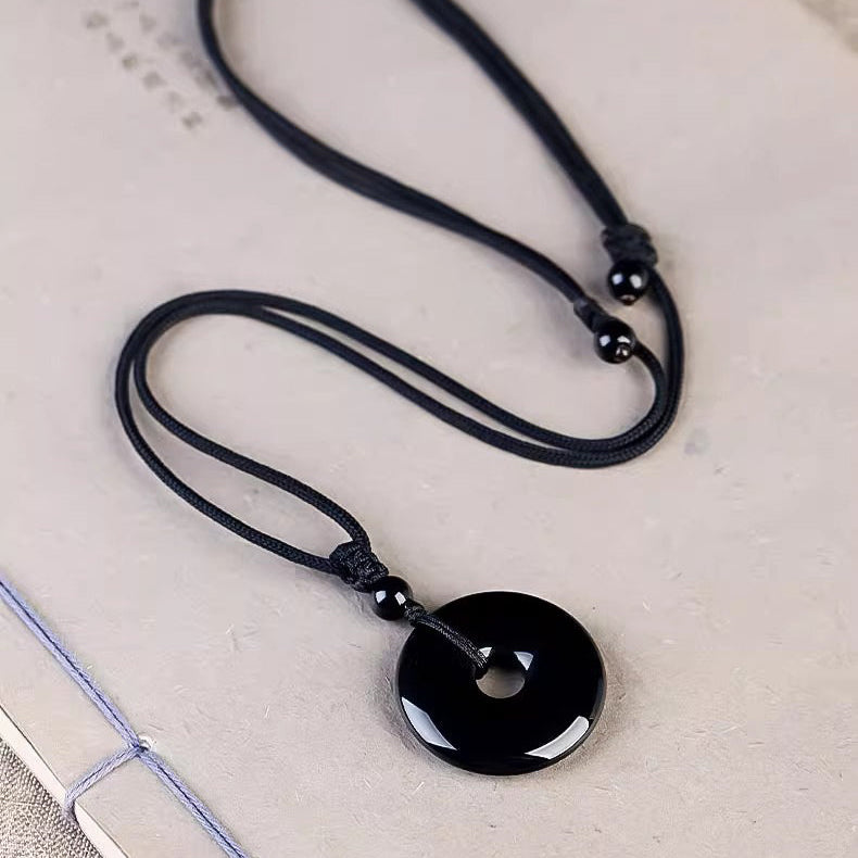 Aura Craft Natural Obsidian Six-Word Mantra Blessing Necklace 4