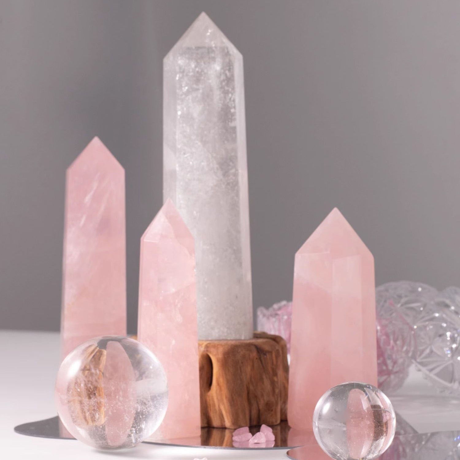 Aura Craft Natural Rose Quartz Love Couple Hexagonal Prism Ornament 6