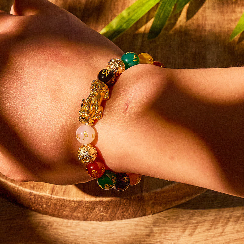 Aura Craft Multi-Color Agate Pixiu Six-Character Mantra Bead Fortune Bracelet 4