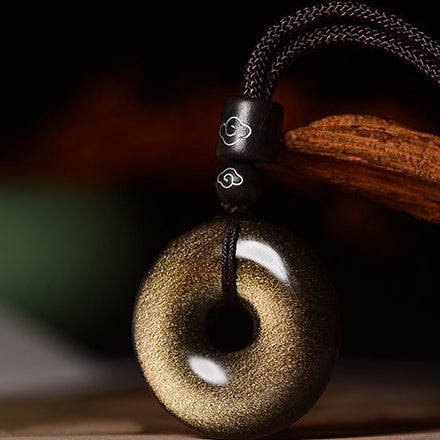 Aura Craft Gold Obsidian Six-Word Mantra Blessing Necklace 5