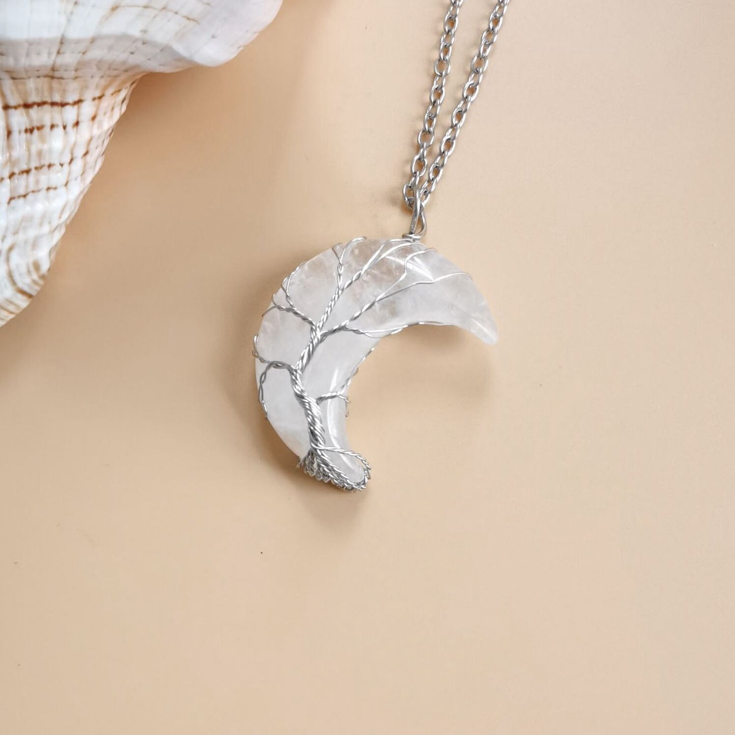 Aura Craft Moon Natural Crystal Tree of Life Blessing Necklace 6