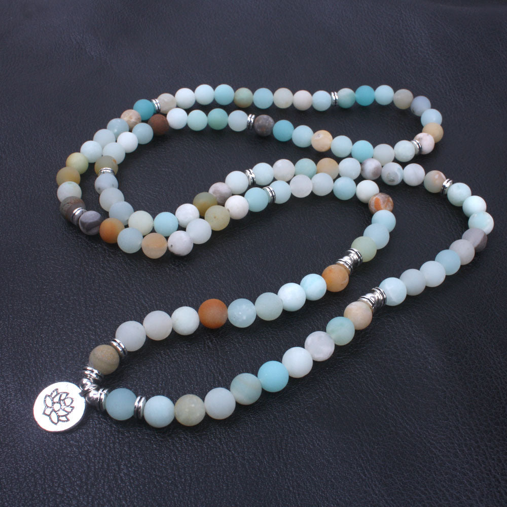 Aura Craft Natural Amazonite Lotus Prayer Beads for Concentrating the Mind 5