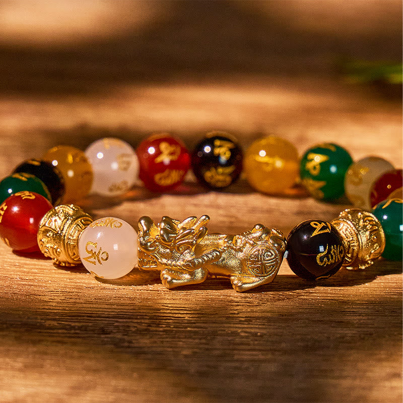 Aura Craft Multi-Color Agate Pixiu Six-Character Mantra Bead Fortune Bracelet 5