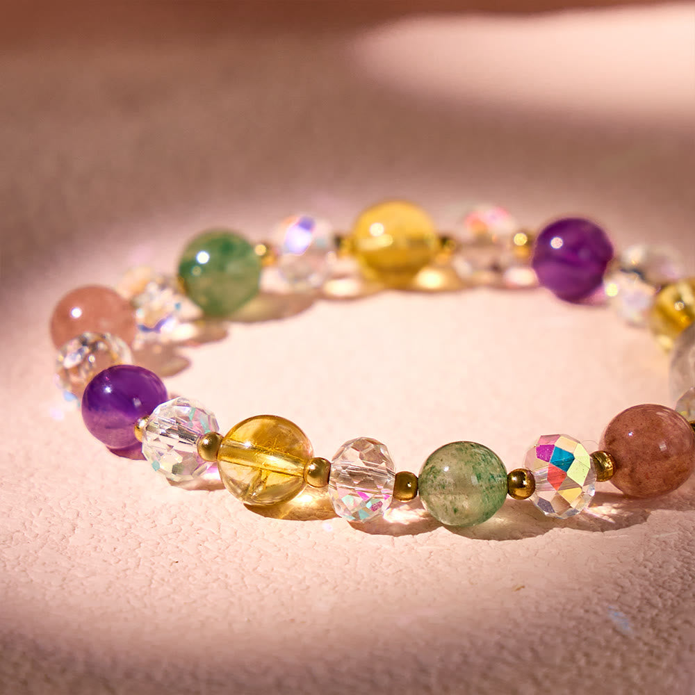 Aura Craft Amethyst Strawberry Quartz Citrine Pixiu Fortune and Love Bracelet