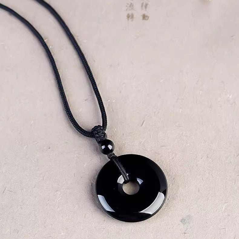 Aura Craft Natural Obsidian Six-Word Mantra Blessing Necklace 5