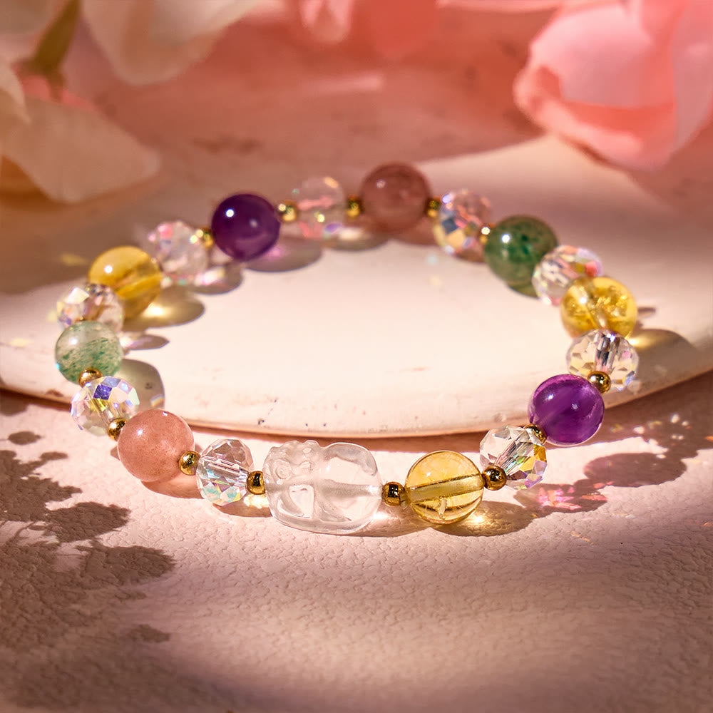 Aura Craft Amethyst Strawberry Quartz Citrine Pixiu Fortune and Love Bracelet