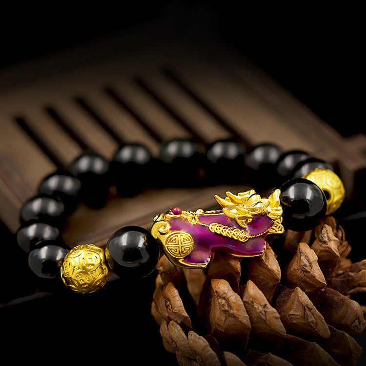 Aura Craft Warm-Sensitive Color-Changing Pixiu Obsidian Wealth and Evil-Exorcism Feng Shui Bracelet 1
