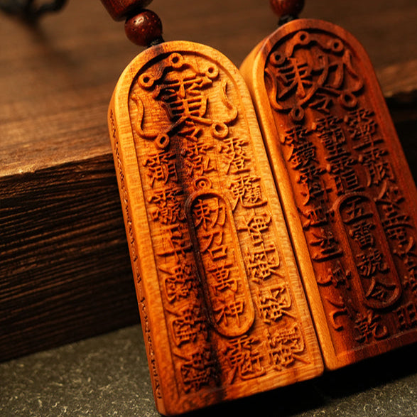 Aura Craft Taoist Yin Yang Thunder Peach Wood Five Thunder Command Pendant Token Guard 1
