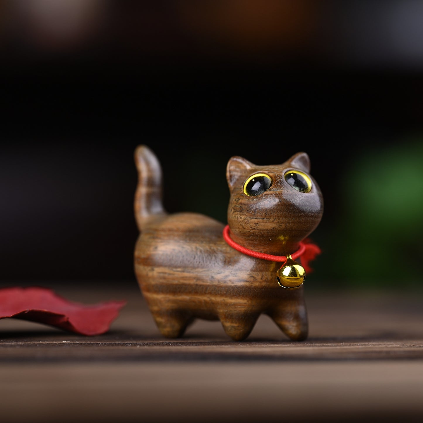 Aura Craft Wood-Carved Cute Tilted-Head Kitten Mini Desktop Ornament Craft for Tea Rooms, Meditation Spaces, and Study Rooms 7