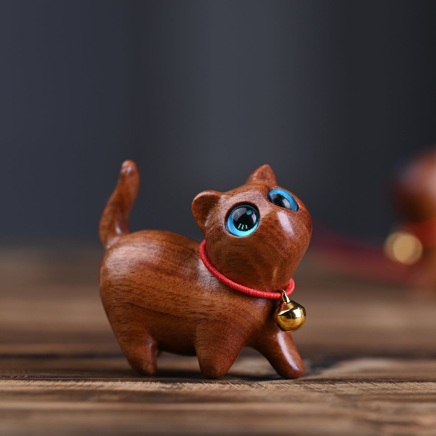 Aura Craft Wood-Carved Cute Tilted-Head Kitten Mini Desktop Ornament Craft for Tea Rooms, Meditation Spaces, and Study Rooms 9