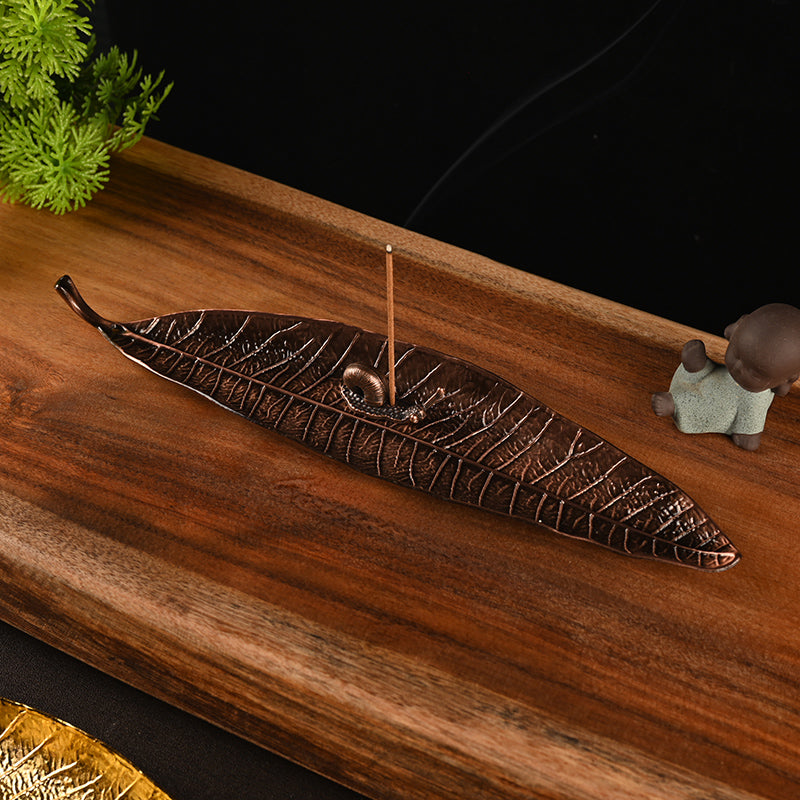 Aura Craft Red Copper Leaf Snail Zen Tranquility Feng Shui Meditation Incense Burner 2