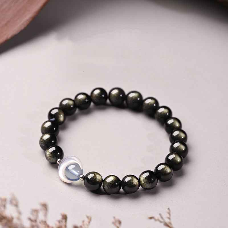 Aura Craft Natural Obsidian Moonstone Meditation Lucky Bracelet 4