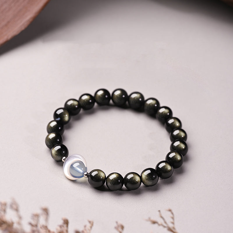 Aura Craft Natural Obsidian Moonstone Meditation Lucky Bracelet 1