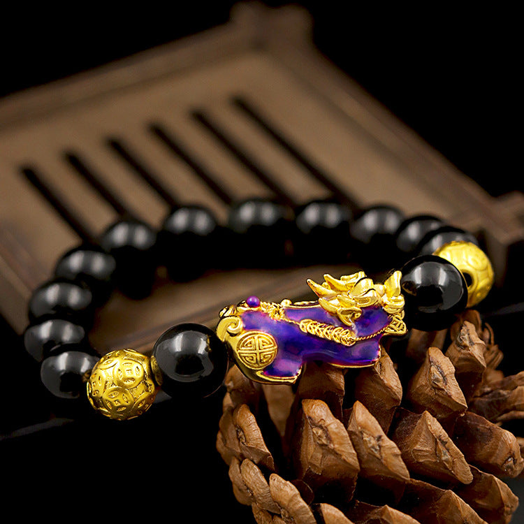 Aura Craft Warm-Sensitive Color-Changing Pixiu Obsidian Wealth and Evil-Exorcism Feng Shui Bracelet 3